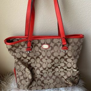 Vintage Coach Signature Tote Bag Canvas Authentic beige and orange coach bag